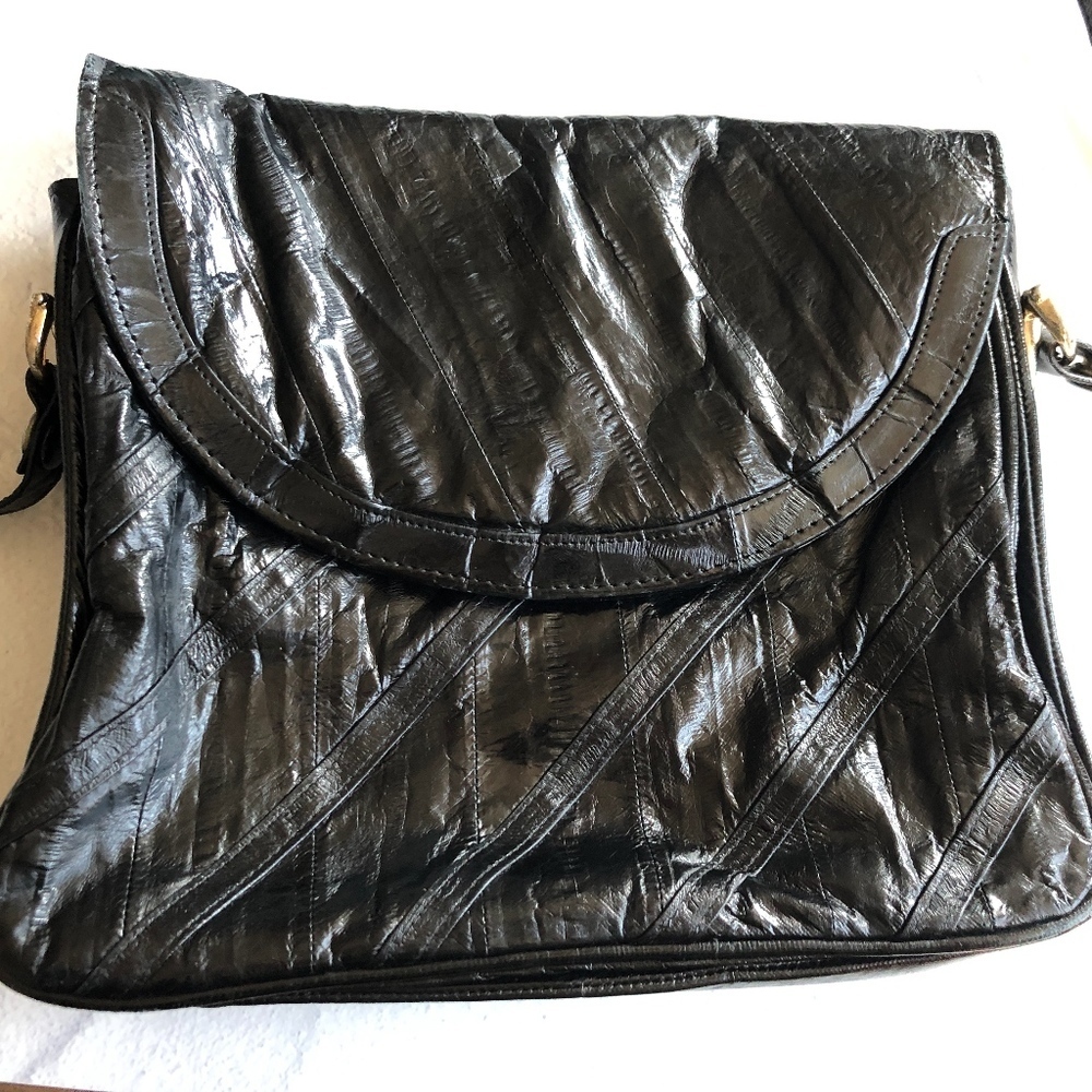 Vintage Black Eel Skin Shoulder Bag - Picture 4 of 8